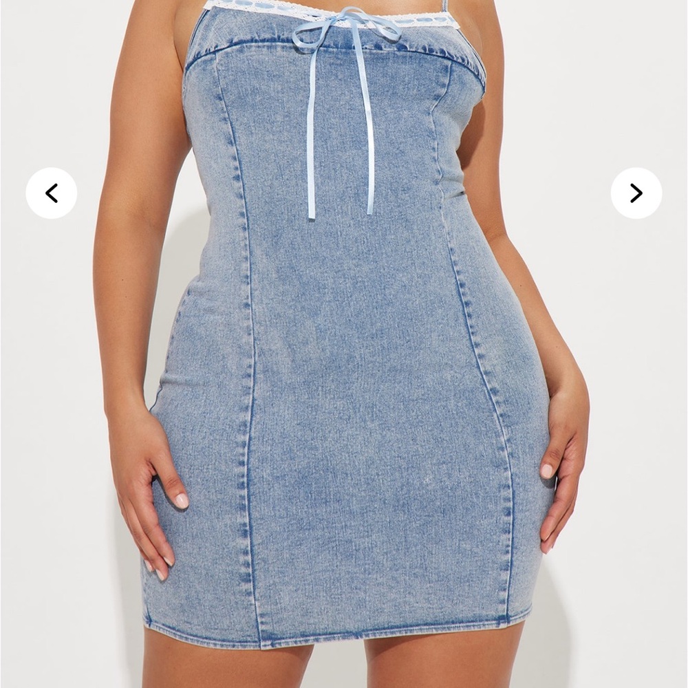 Fashion Nova Blue and White Strapless Bodycon Dress